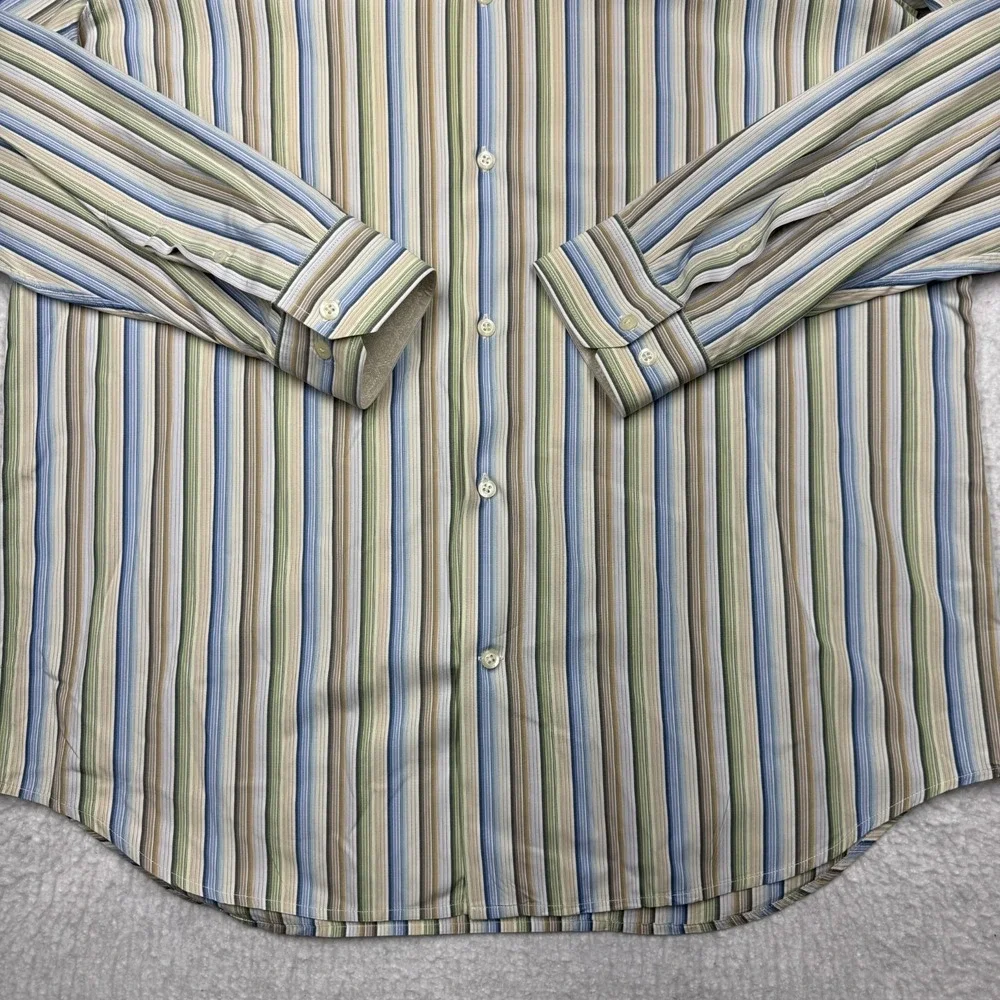 Banana Republic Shirt Blue Green Button Down Classic Fit‎ Striped Men's XL